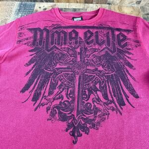 Vintage MMA ELITE Waffle Thermal Big Graphic Cross Maroon T-Shirt Men's 2XL